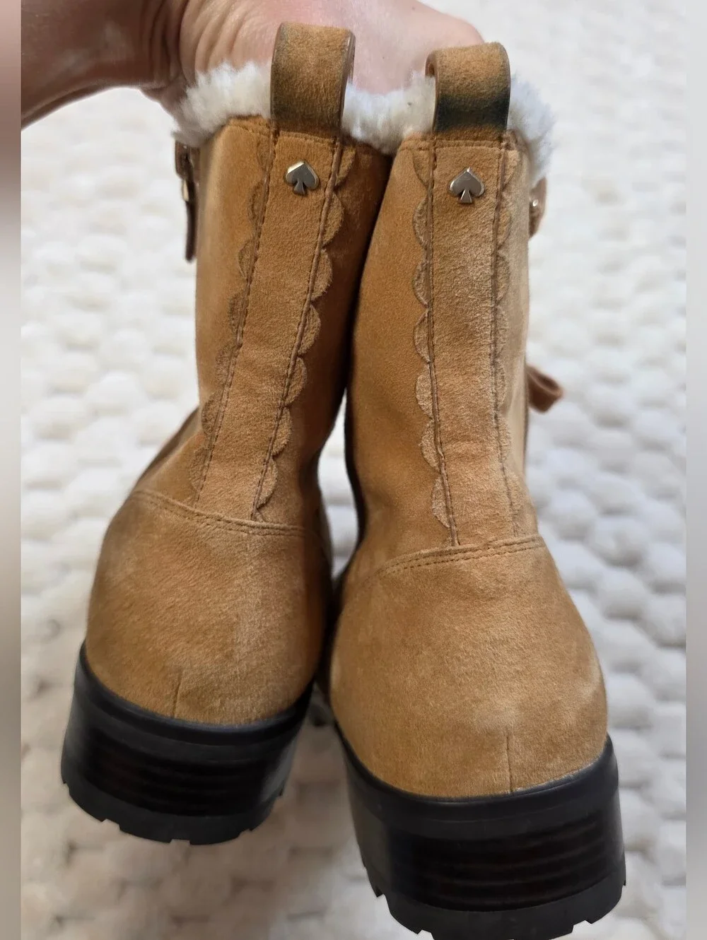 KATE SPADE Tan Raegan Shearling Lined Lace Up Combat Boots